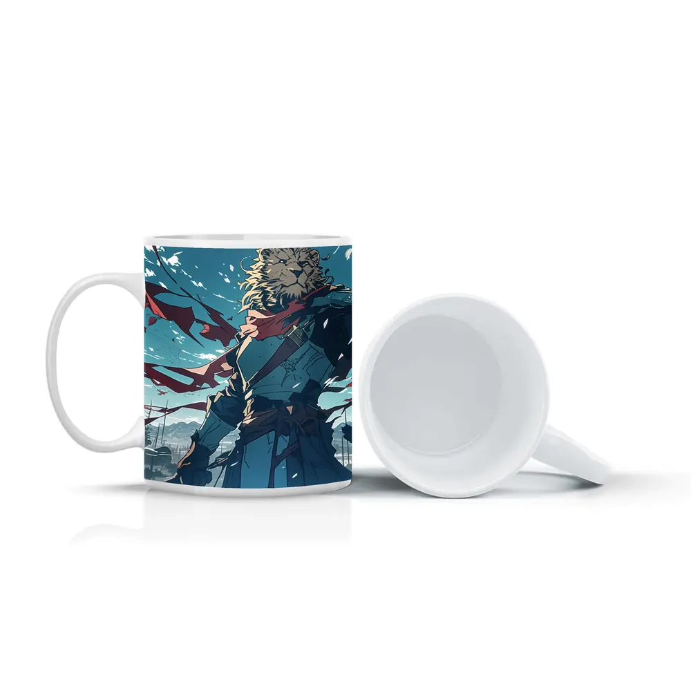Lion Warrior Anime Art Snowy Battle Scene – Mugs