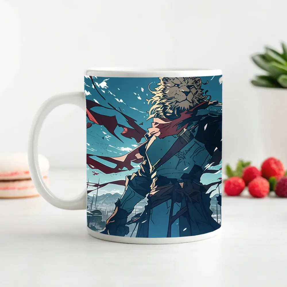 Lion Warrior Anime Art Snowy Battle Scene – Mugs