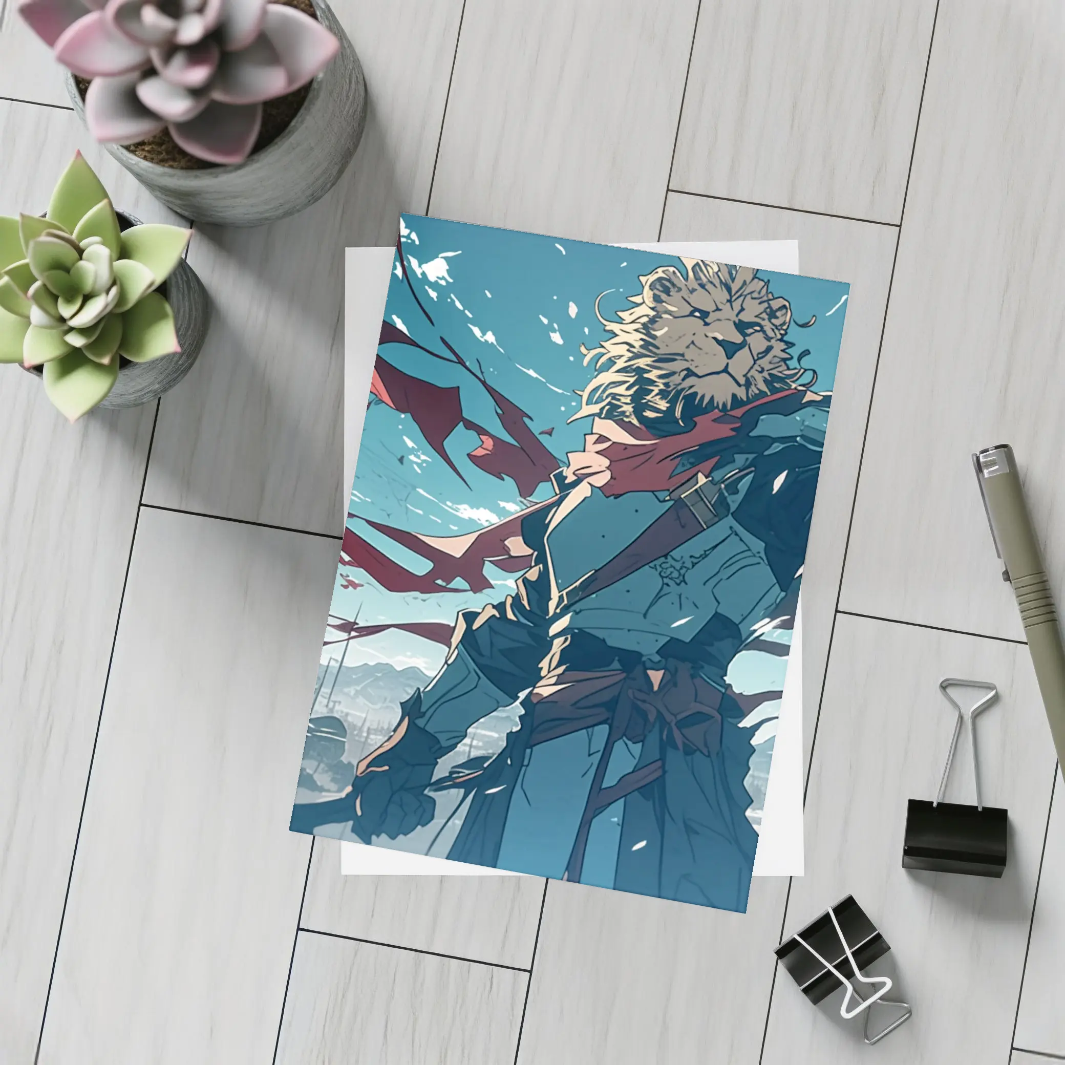 Lion Warrior Anime Art Snowy Battle Scene – Postcards