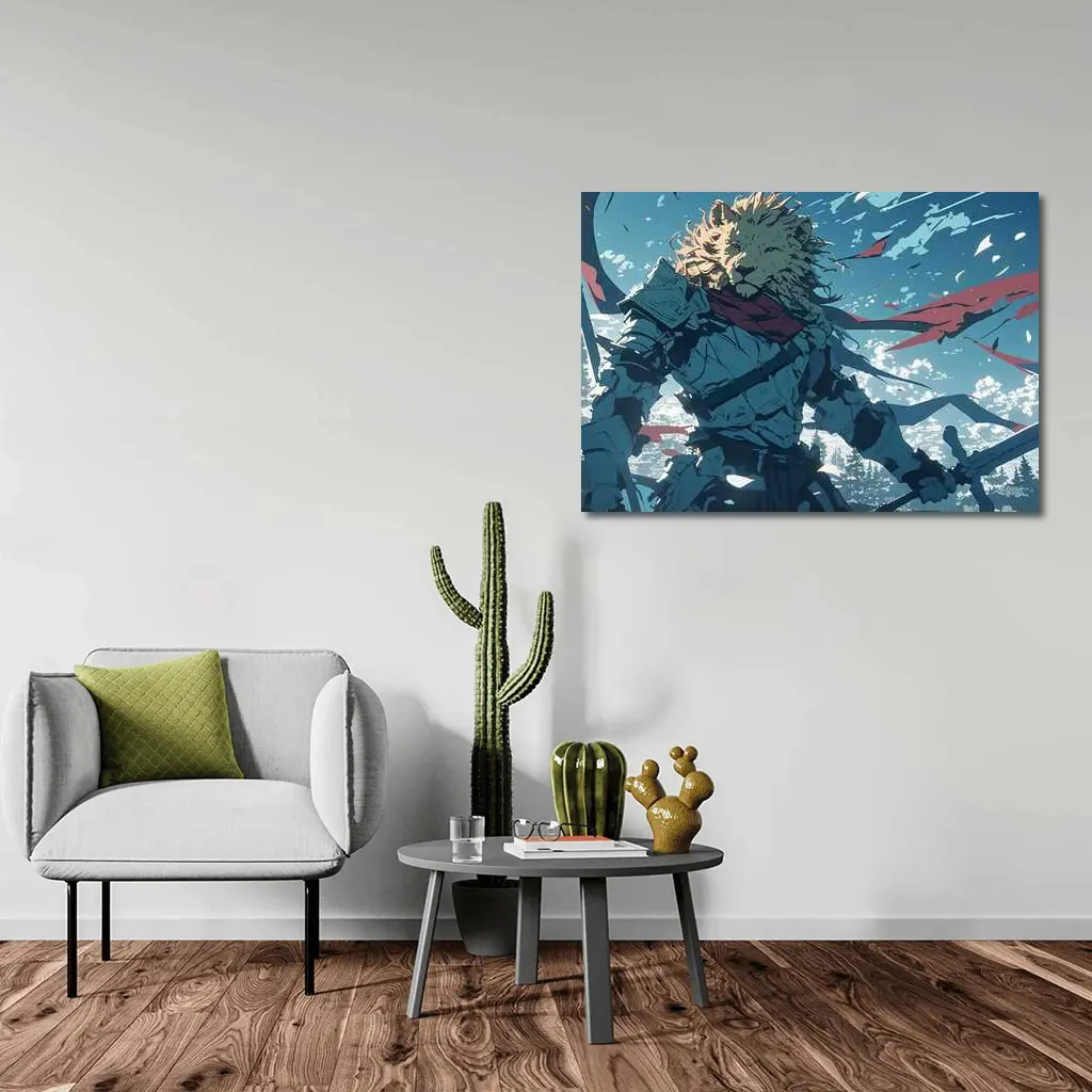 Lion Warrior Anime Knight Sky Battle – Wall Art