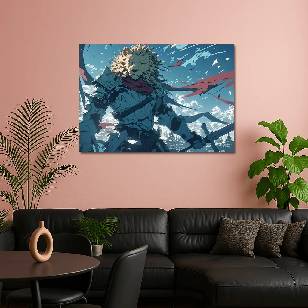 Lion Warrior Anime Knight Sky Battle – Wall Art