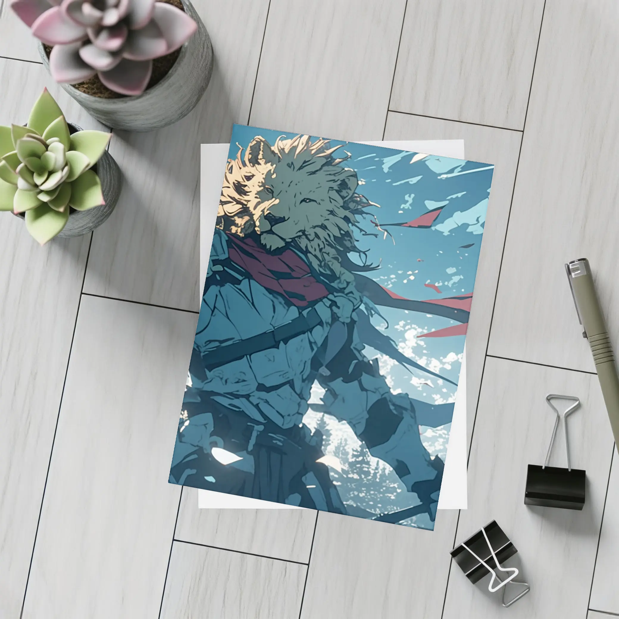 Lion Warrior Anime Knight Sky Battle – Postcards