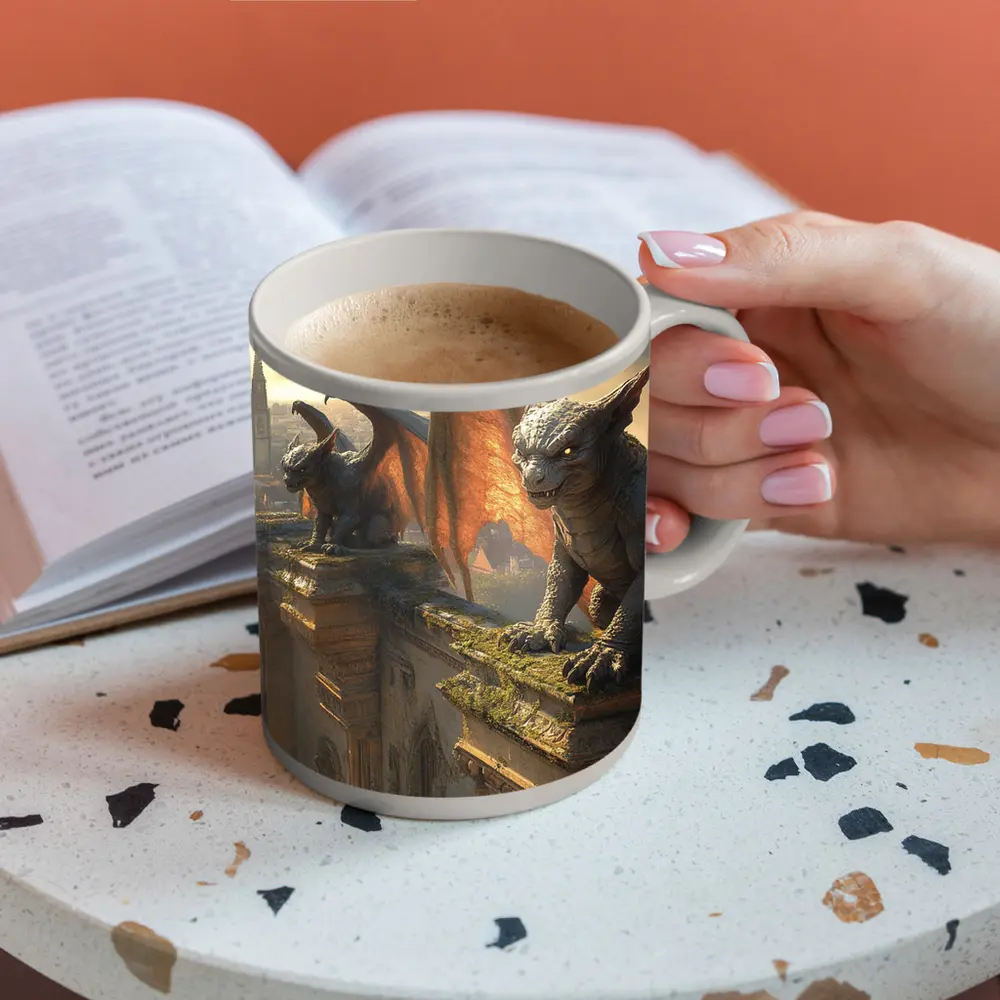 Gargoyles Perched On Gothic Cathedral City – Mugs