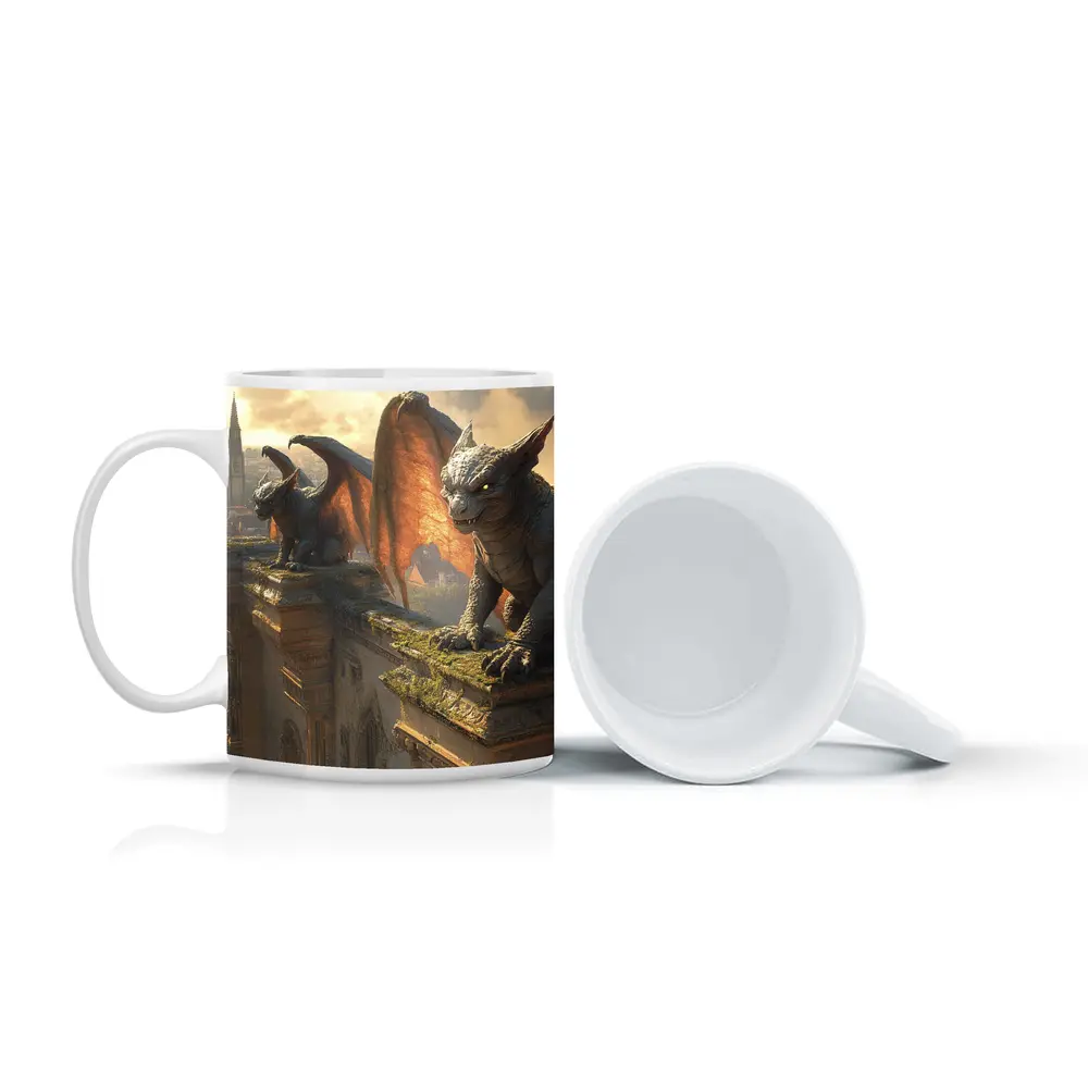 Gargoyles Perched On Gothic Cathedral City – Mugs