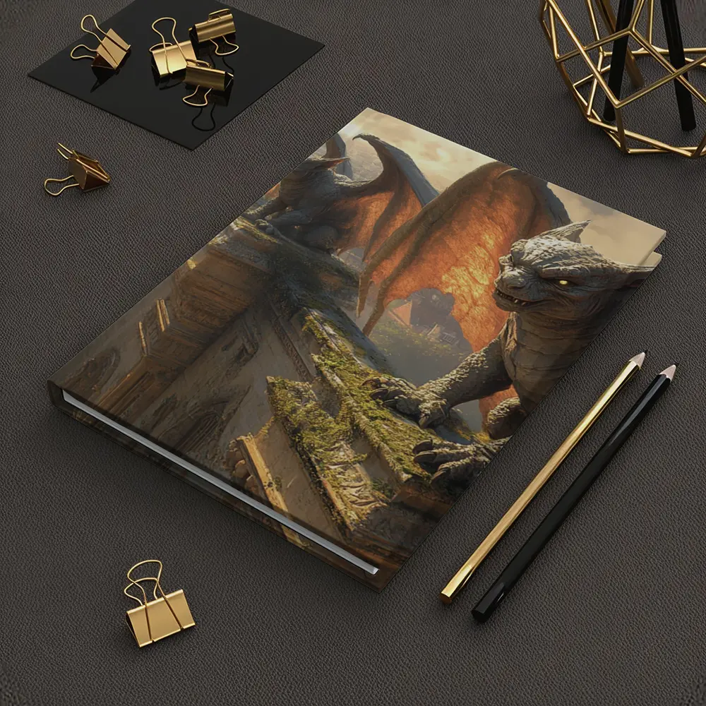 Gargoyles Perched On Gothic Cathedral City – Notebooks