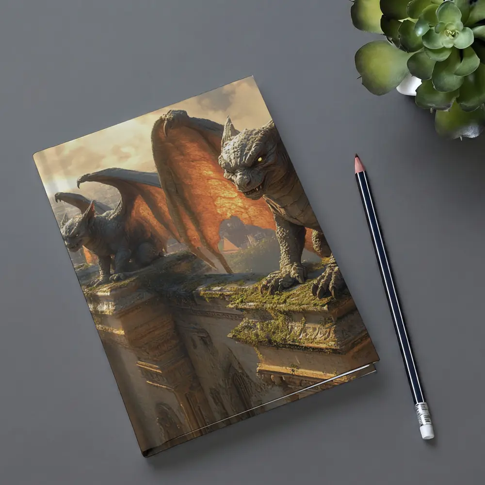 Gargoyles Perched On Gothic Cathedral City – Notebooks