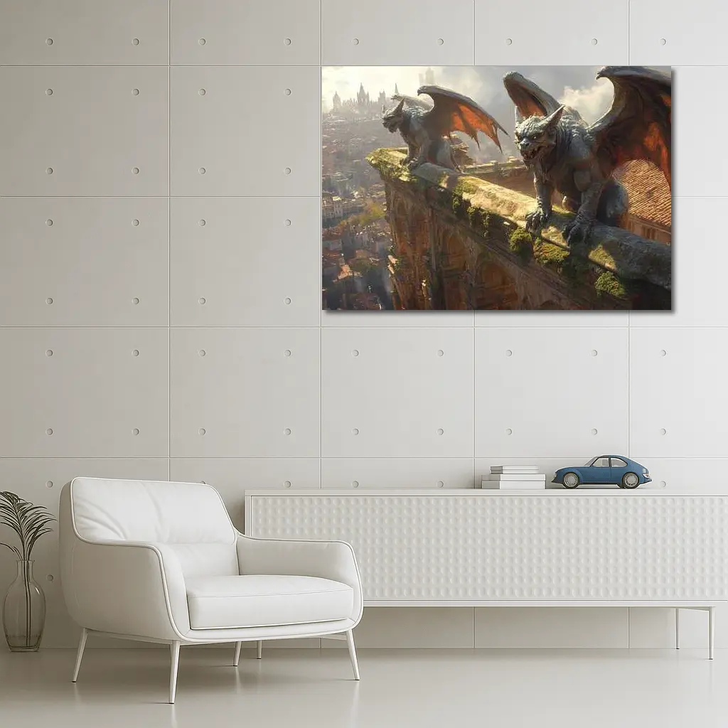 Gargoyles Perched On Ancient City Wall – Wall Art