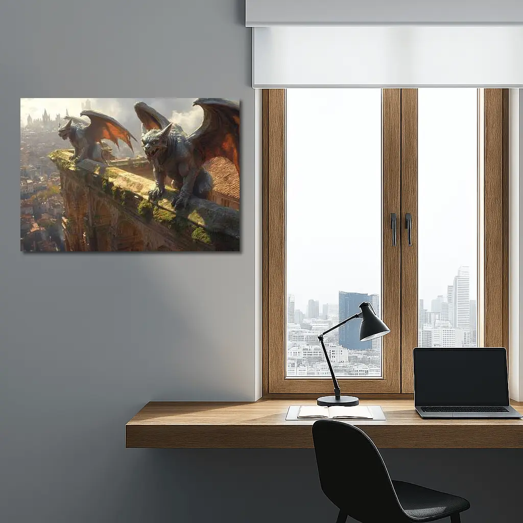 Gargoyles Perched On Ancient City Wall – Wall Art