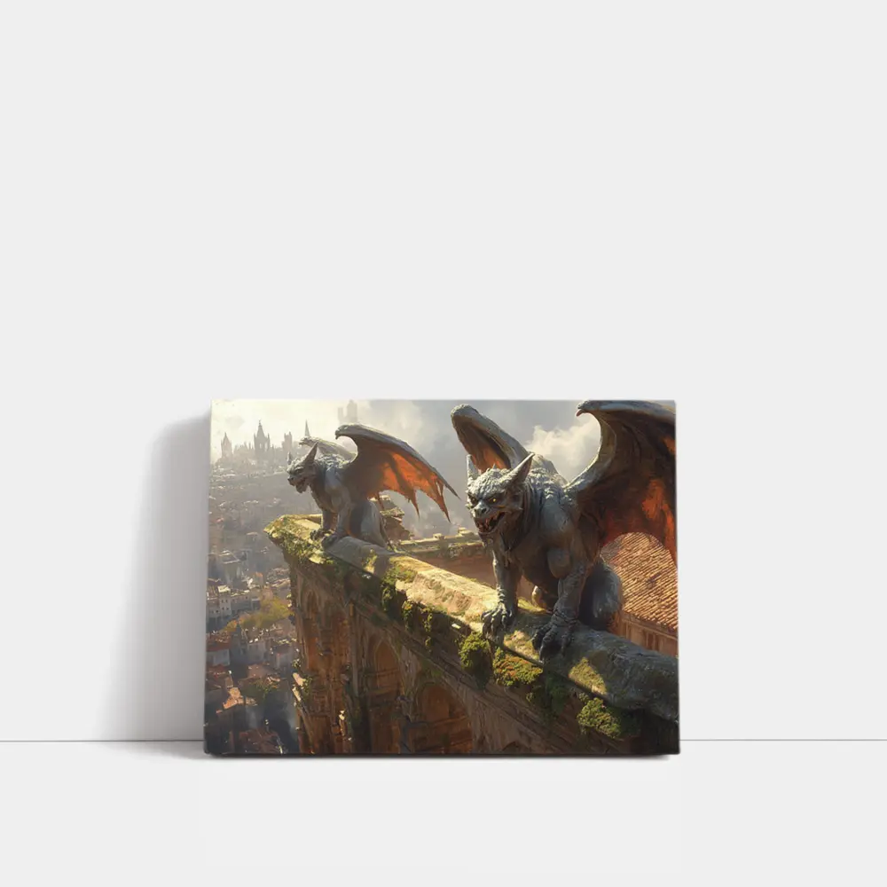 Gargoyles Perched On Ancient City Wall – Wall Art
