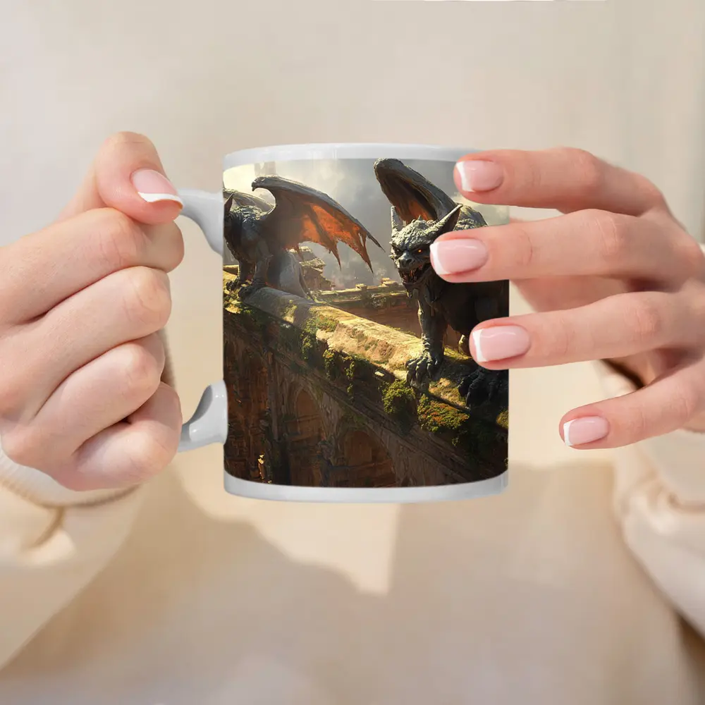 Gargoyles Perched On Ancient City Wall – Mugs