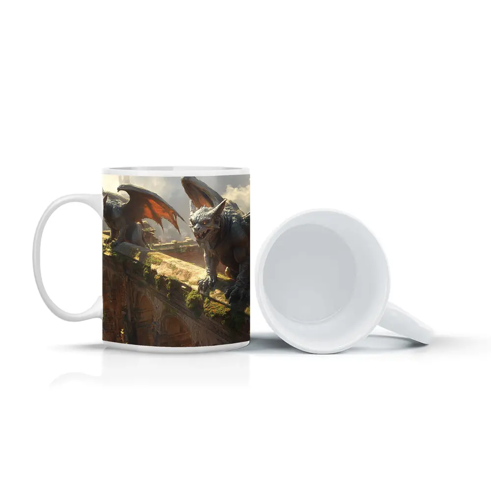 Gargoyles Perched On Ancient City Wall – Mugs