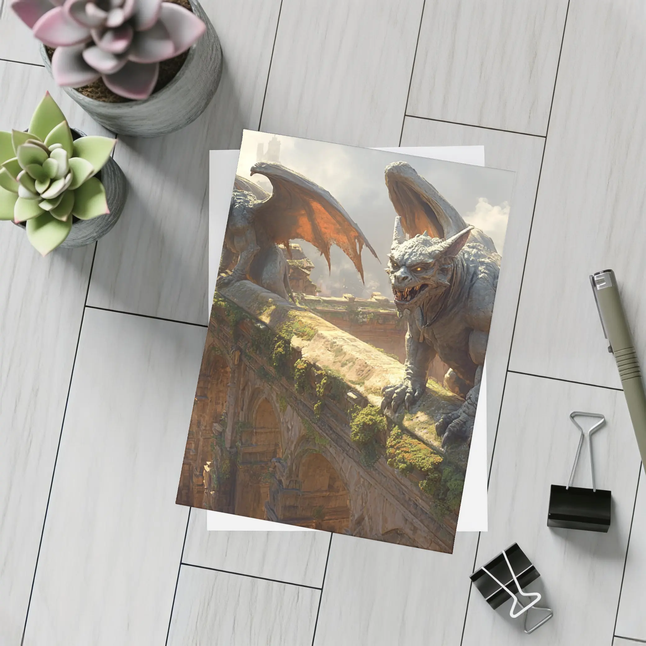 Gargoyles Perched On Ancient City Wall – Postcards