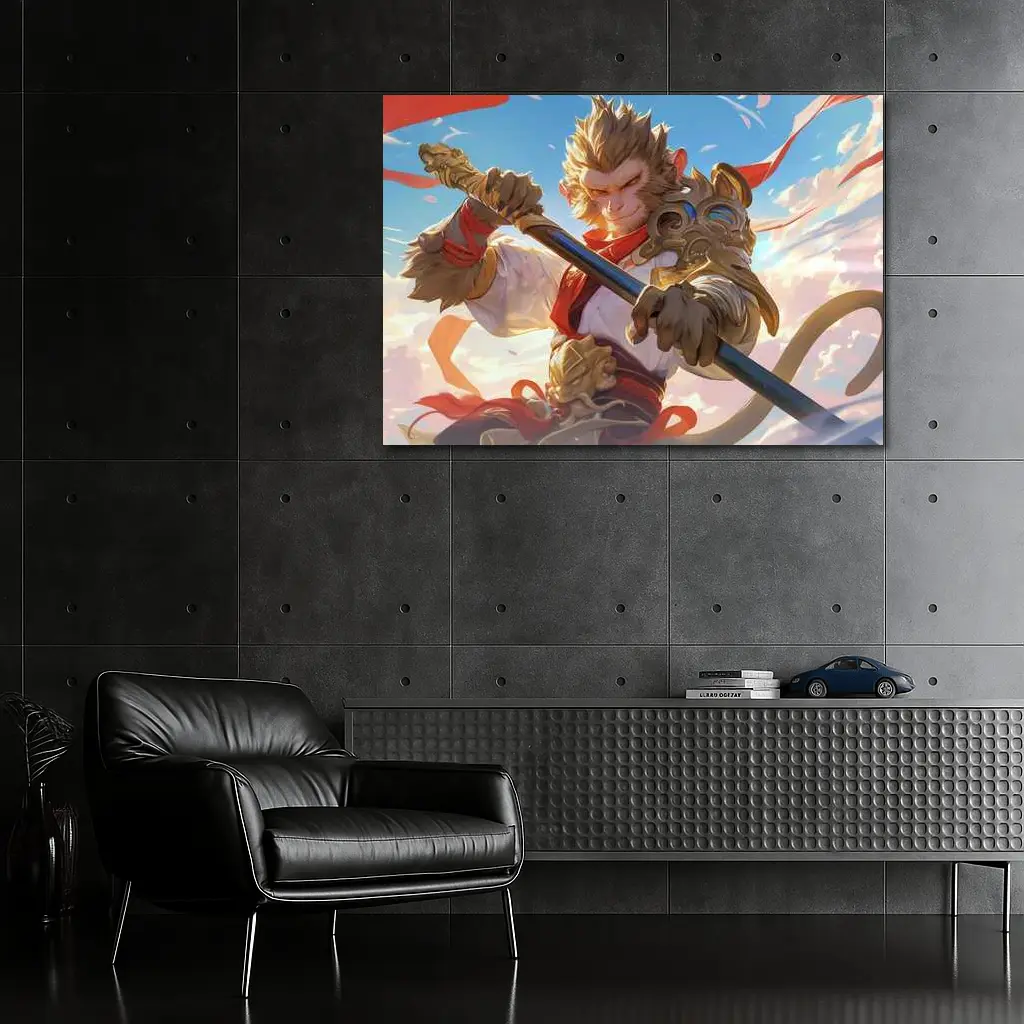Monkey King Warrior Staff Sky Battle – Wall Art