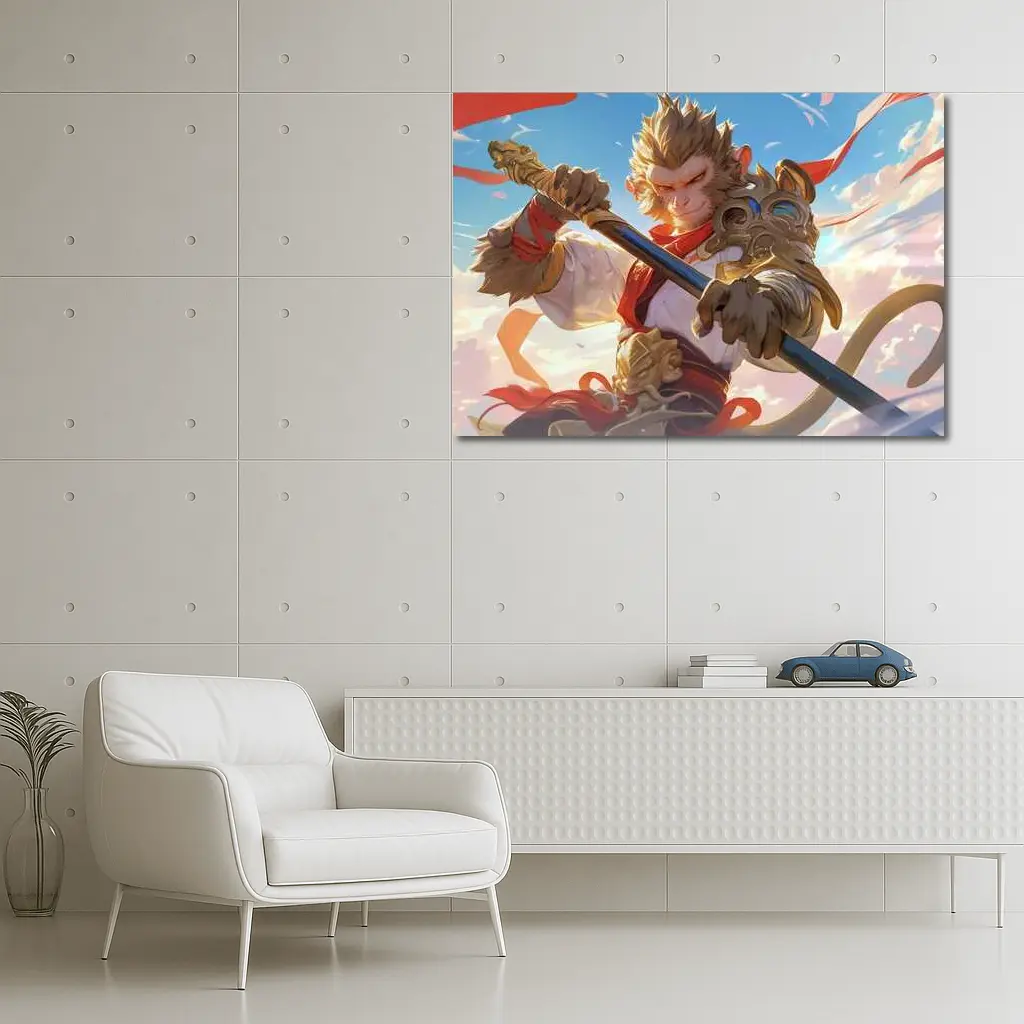 Monkey King Warrior Staff Sky Battle – Wall Art