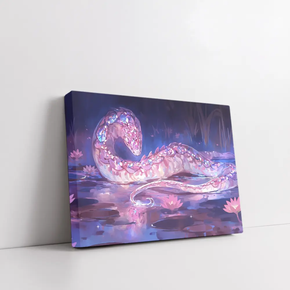 Crystal Snake Resting on Lotus Pond – Wall Art