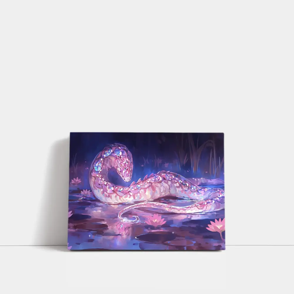 Crystal Snake Resting on Lotus Pond – Wall Art