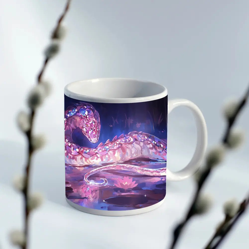 Crystal Snake Resting on Lotus Pond – Mugs