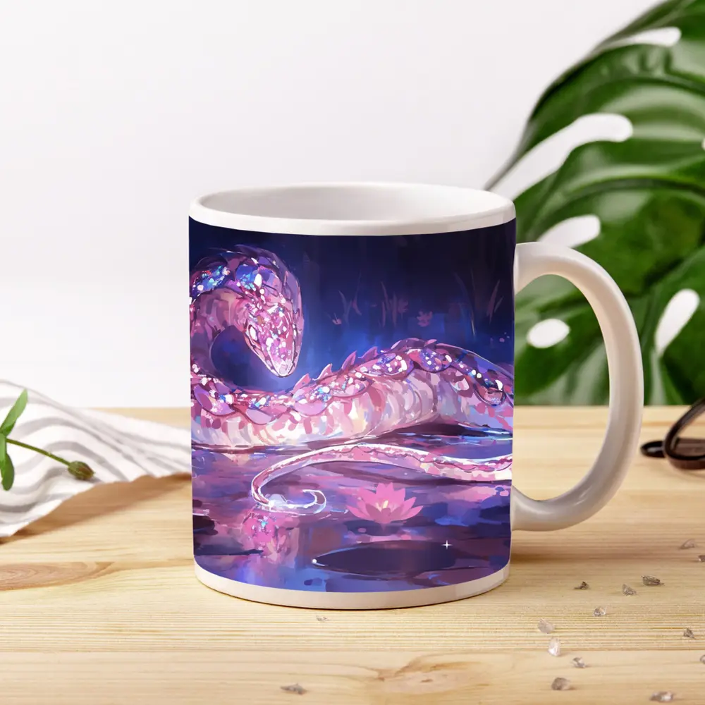 Crystal Snake Resting on Lotus Pond – Mugs