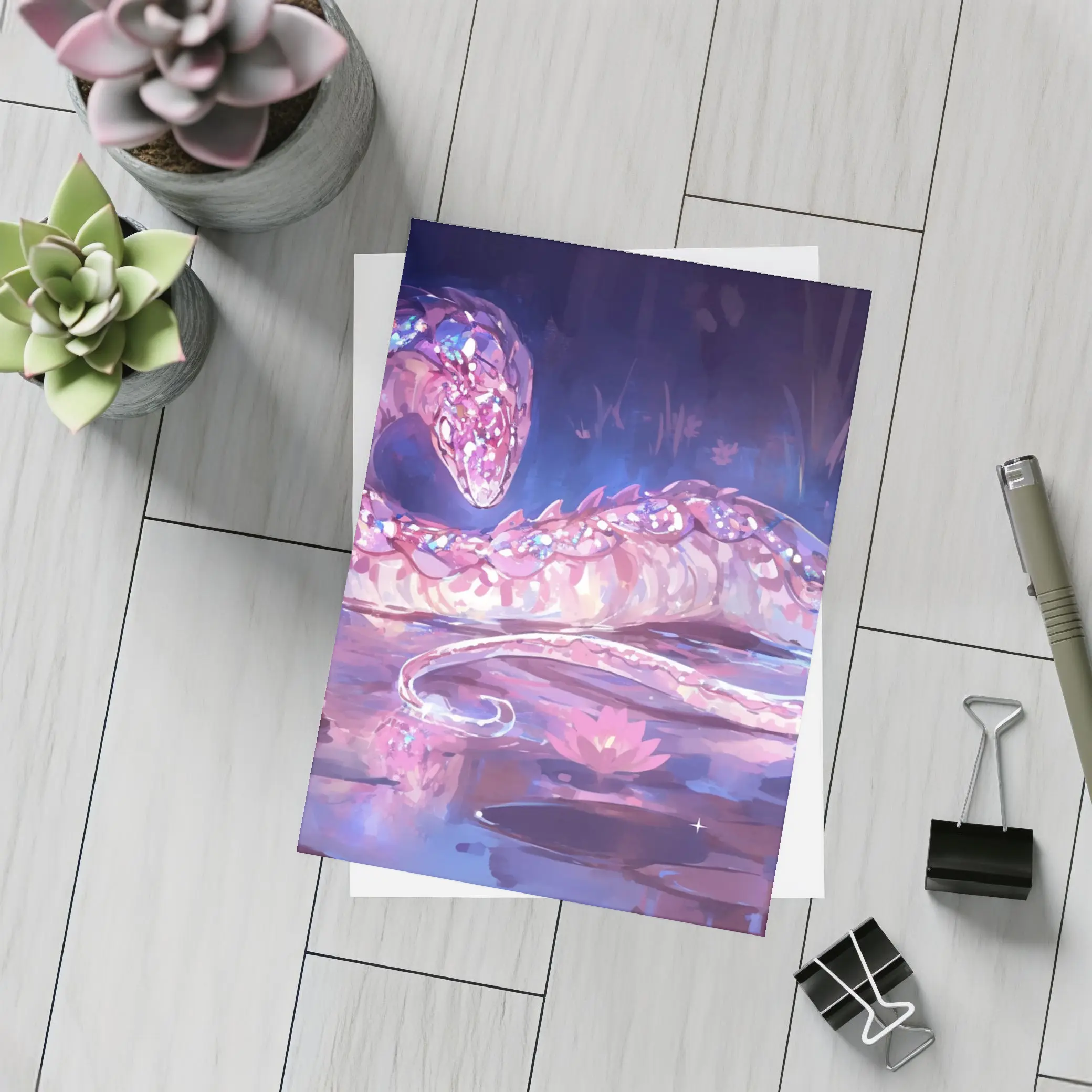 Crystal Snake Resting on Lotus Pond – Postcards