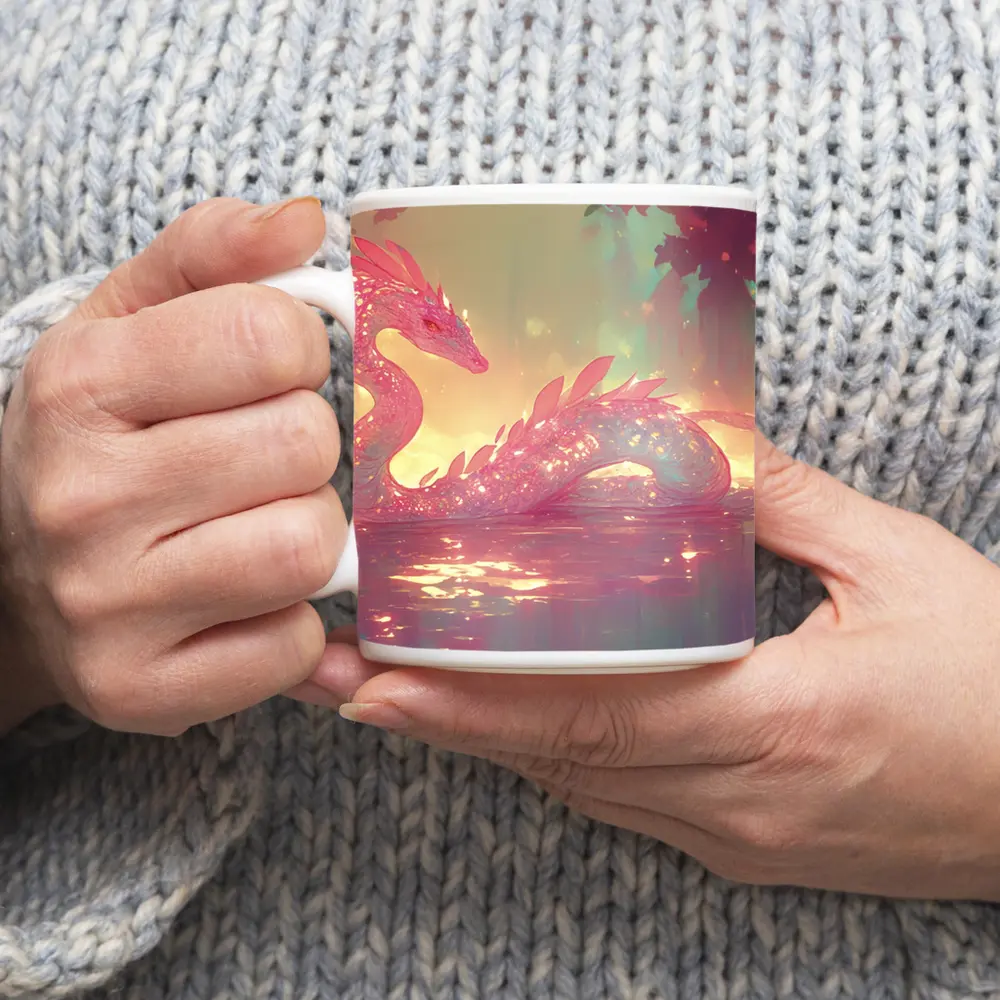 Pink Crystal Dragon Resting In Enchanted Water – Mugs