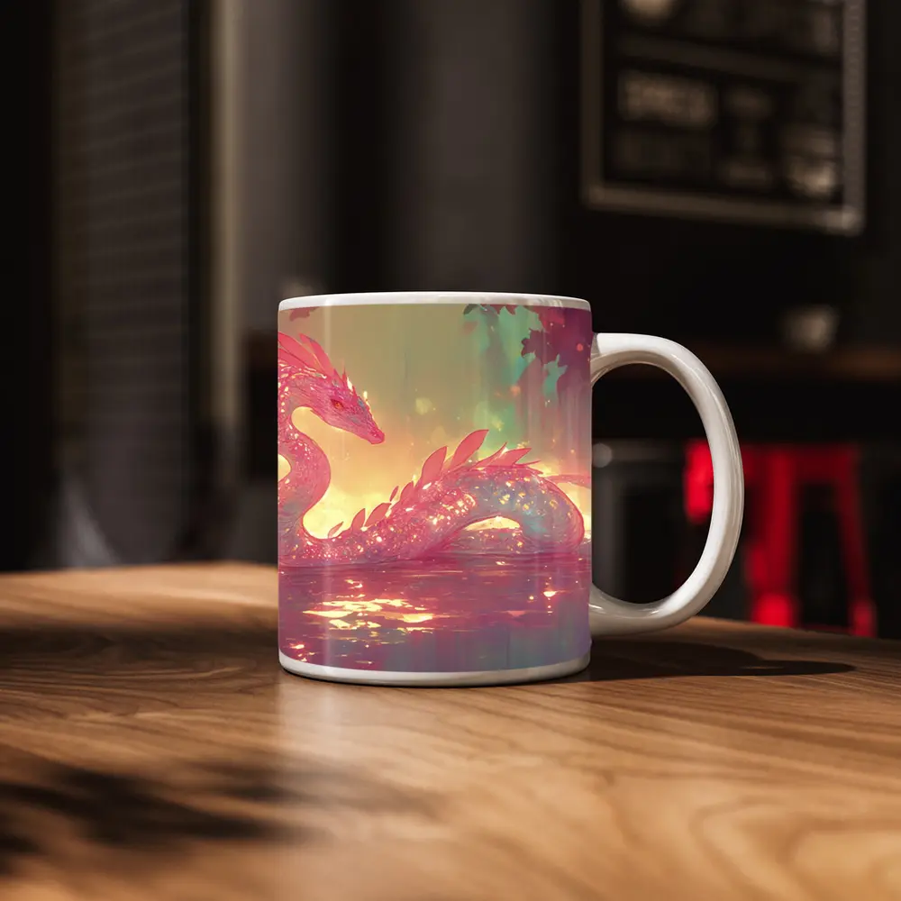 Pink Crystal Dragon Resting In Enchanted Water – Mugs