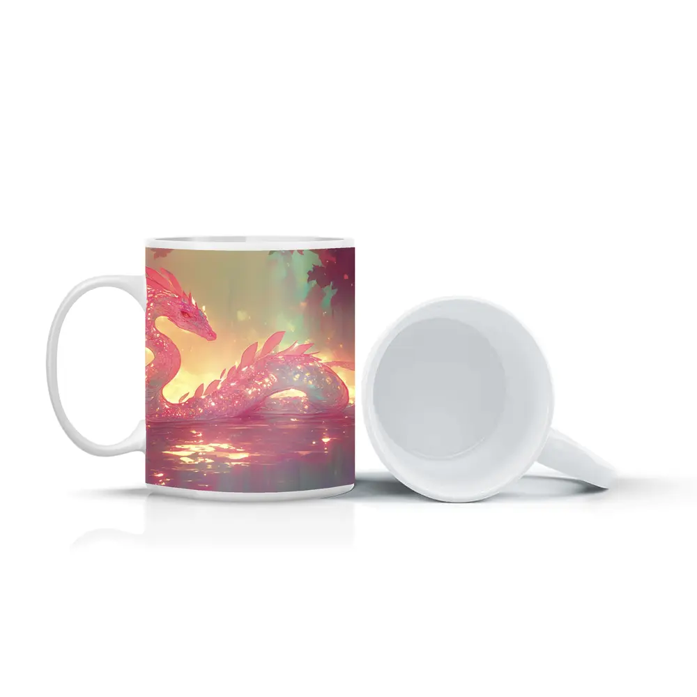 Pink Crystal Dragon Resting In Enchanted Water – Mugs