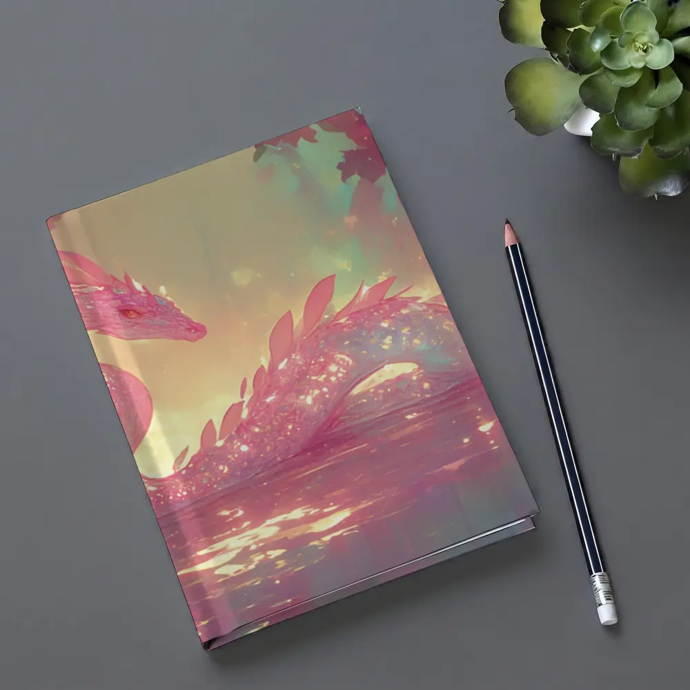 Pink Crystal Dragon Resting In Enchanted Water – Notebooks