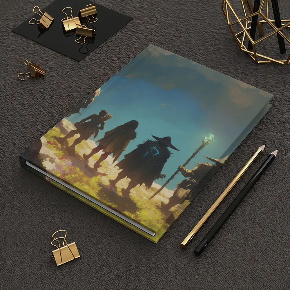 Fantasy Warriors Standing Before Glowing Cave – Notebooks
