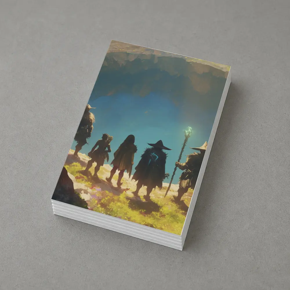 Fantasy Warriors Standing Before Glowing Cave – Postcards