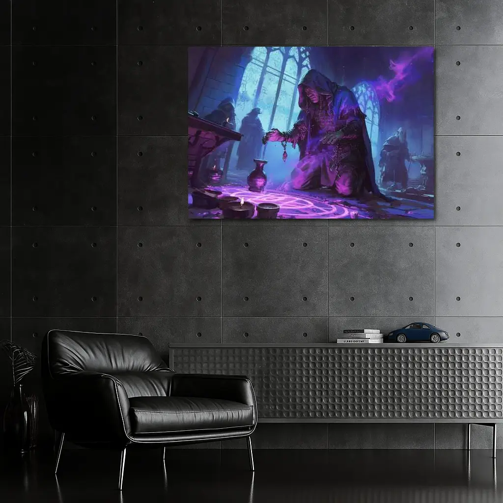 Dark Sorcerer Casting Magic Ritual Fantasy Art – Wall Art