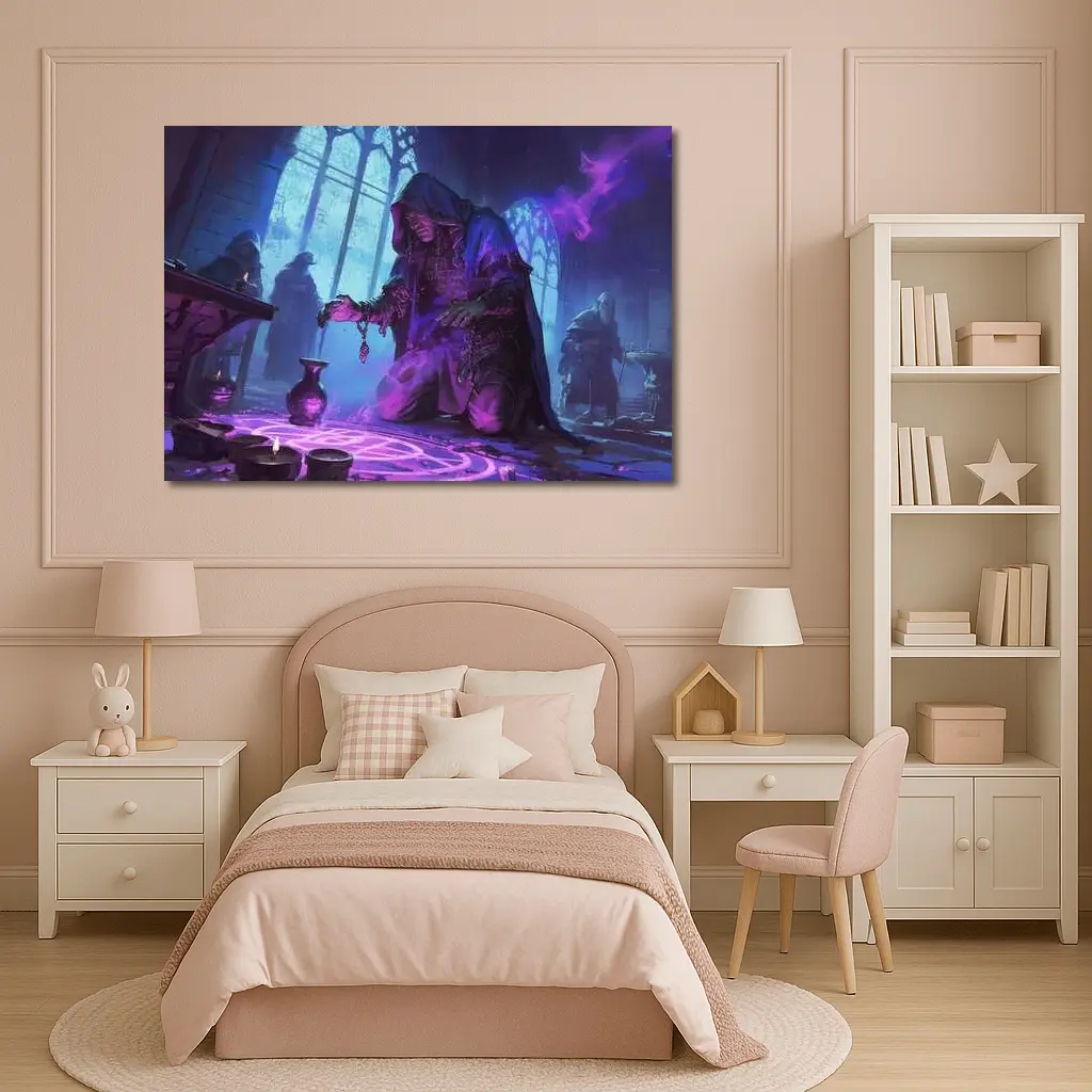 Dark Sorcerer Casting Magic Ritual Fantasy Art – Wall Art