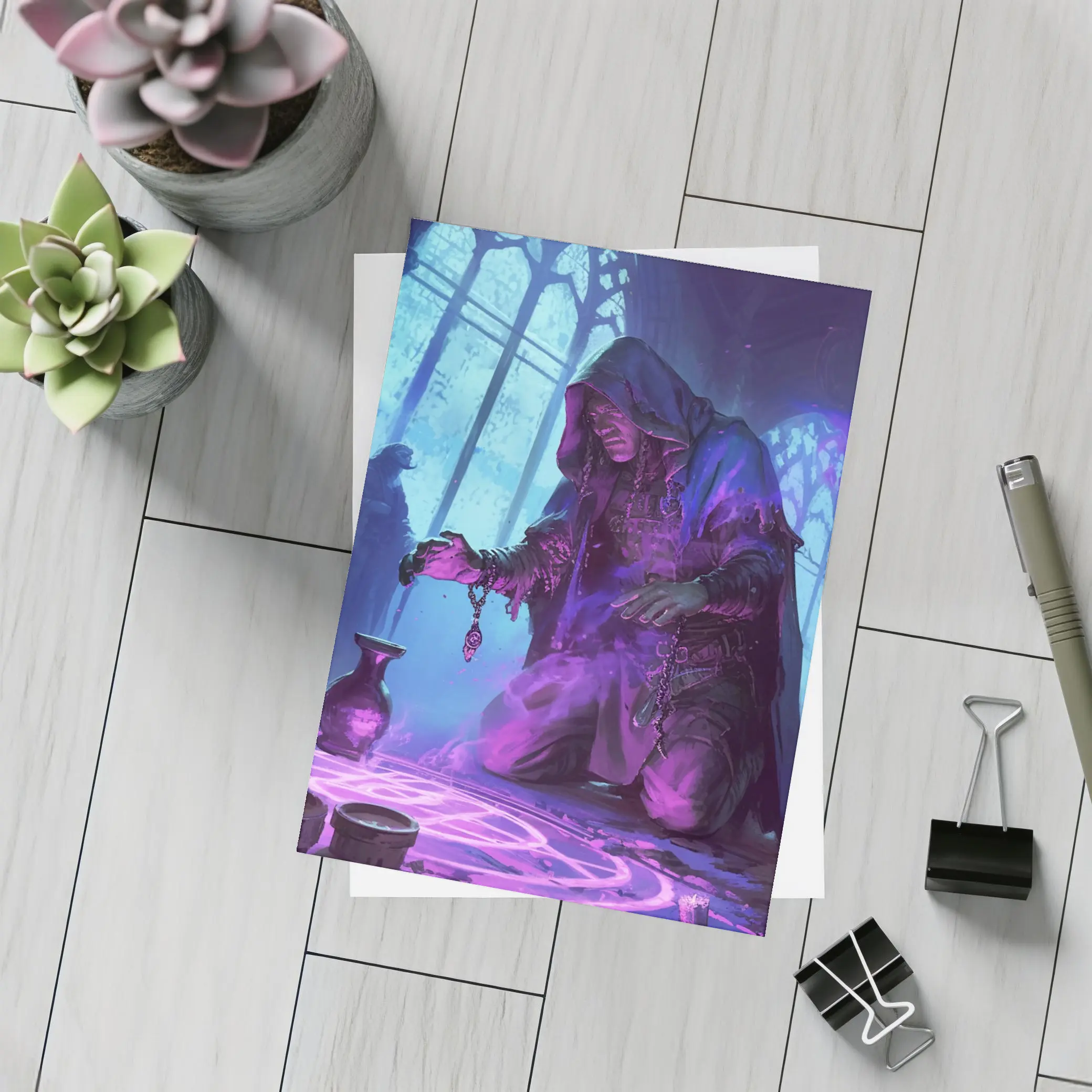 Dark Sorcerer Casting Magic Ritual Fantasy Art – Postcards