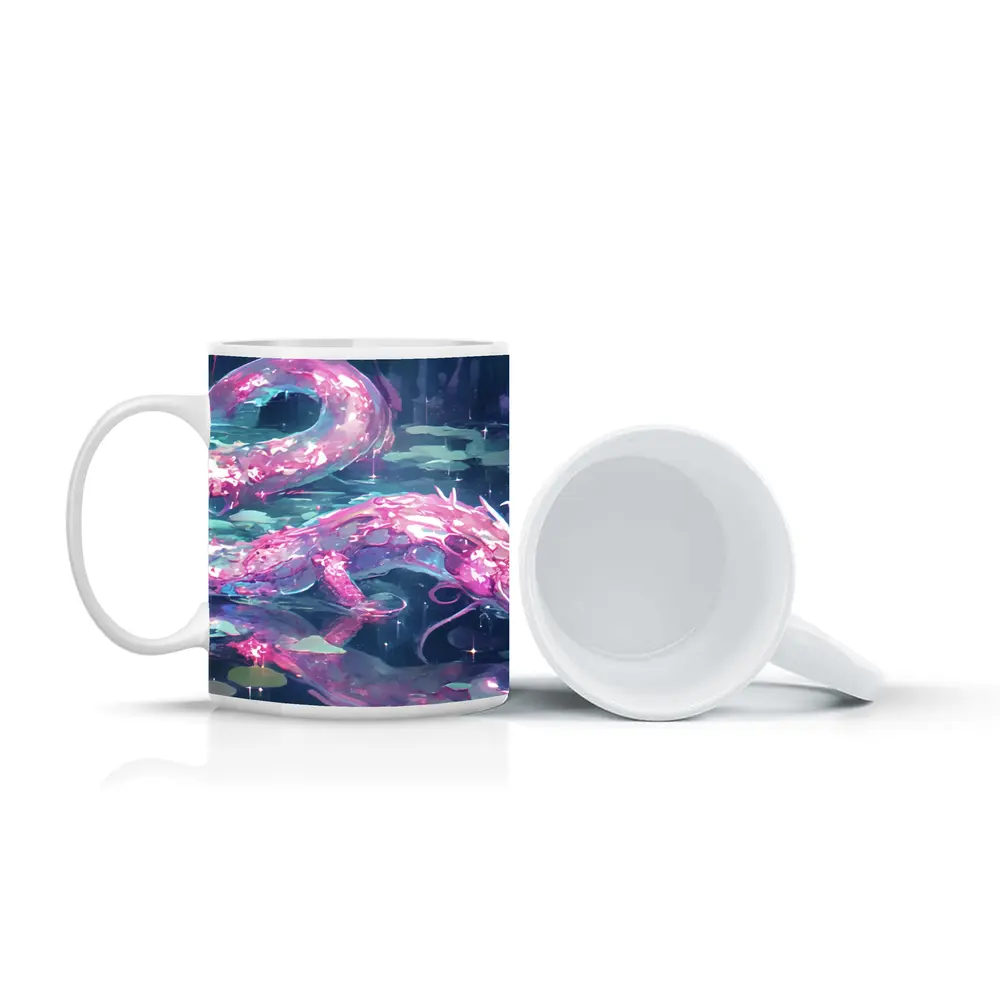 Pink Axolotl Glowing Lotus Pond Anime Art – Mugs