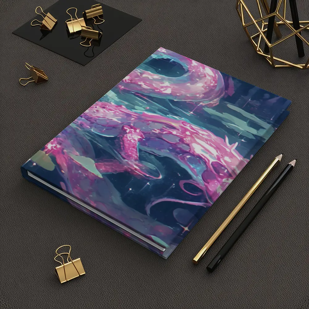 Pink Axolotl Glowing Lotus Pond Anime Art – Notebooks