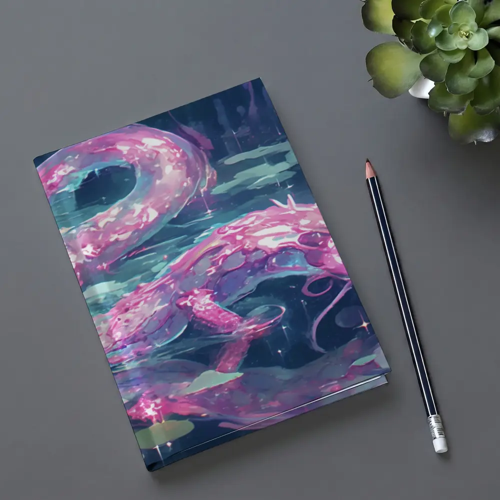 Pink Axolotl Glowing Lotus Pond Anime Art – Notebooks