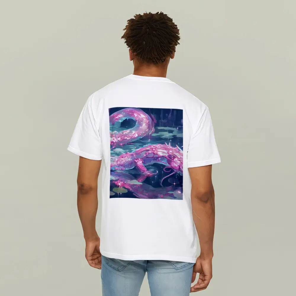Pink Axolotl Glowing Lotus Pond Anime Art – T-Shirts
