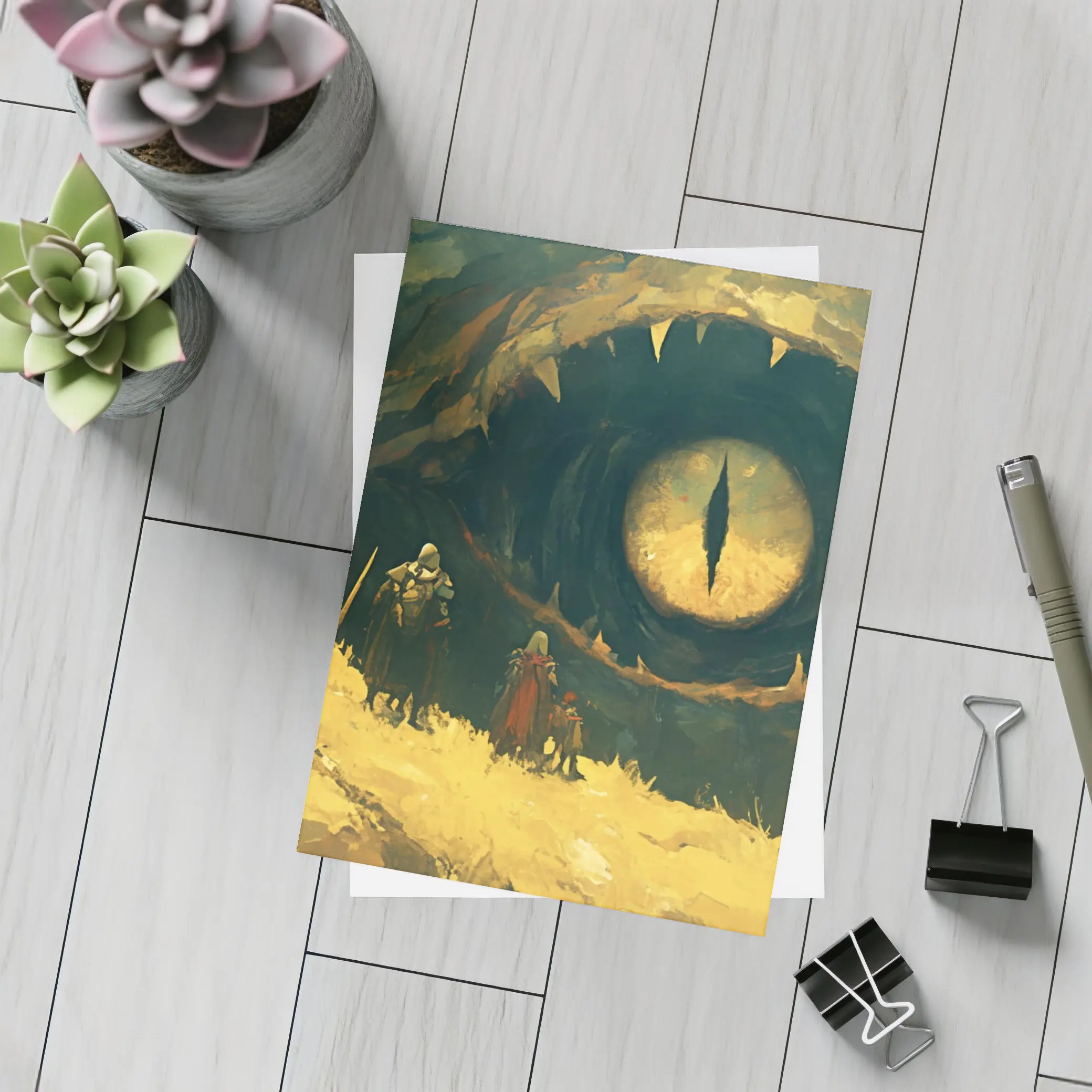 Fantasy Warriors Face Giant Dragon Eye – Postcards