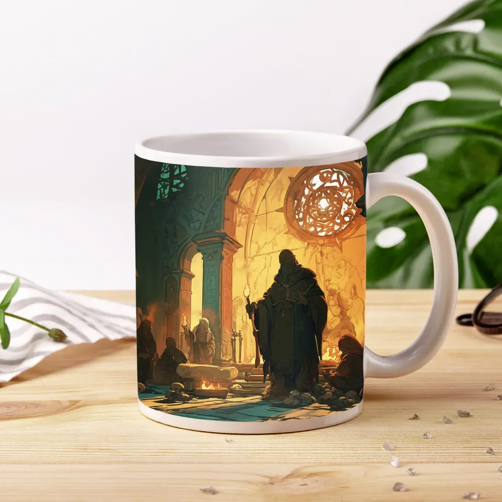 Dark Fantasy Mage Ancient Stone Temple – Mugs