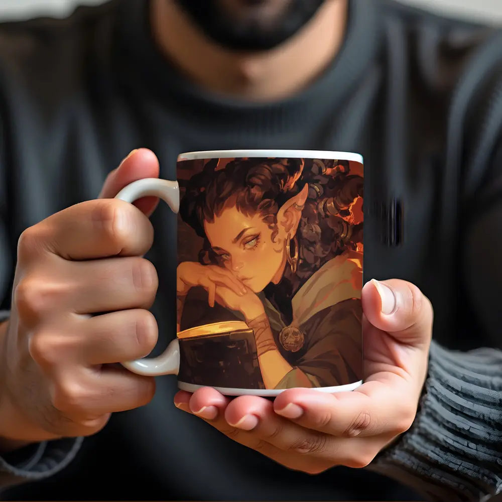 Fantasy Elf Girl Reading Book Candlelight Library – Mugs