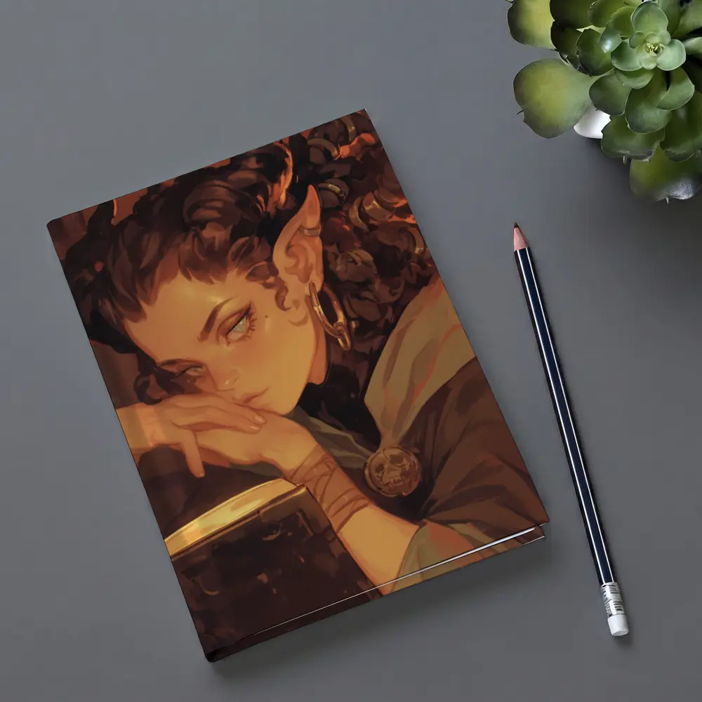 Fantasy Elf Girl Reading Book Candlelight Library – Notebooks
