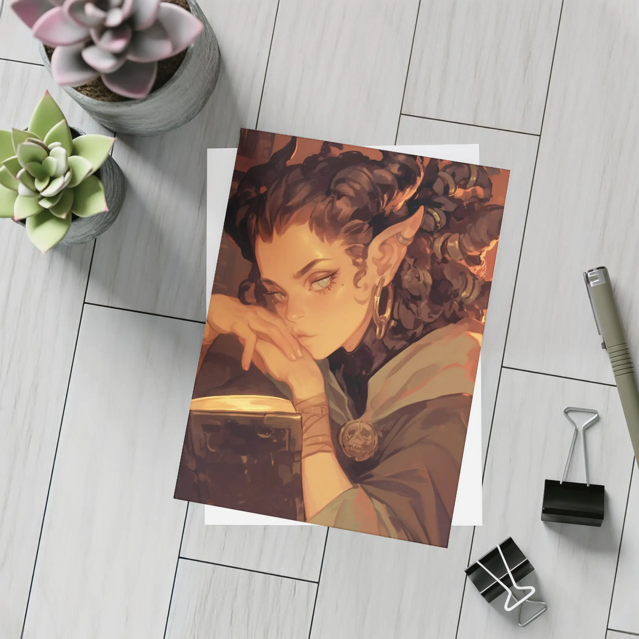 Fantasy Elf Girl Reading Book Candlelight Library – Postcards