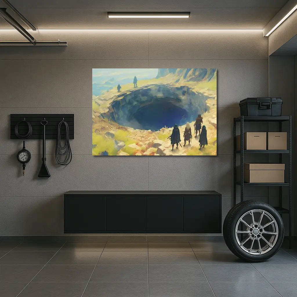 Fantasy Warriors Overlooking Mysterious Dark Chasm – Wall Art