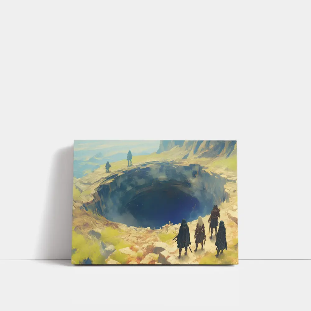 Fantasy Warriors Overlooking Mysterious Dark Chasm – Wall Art
