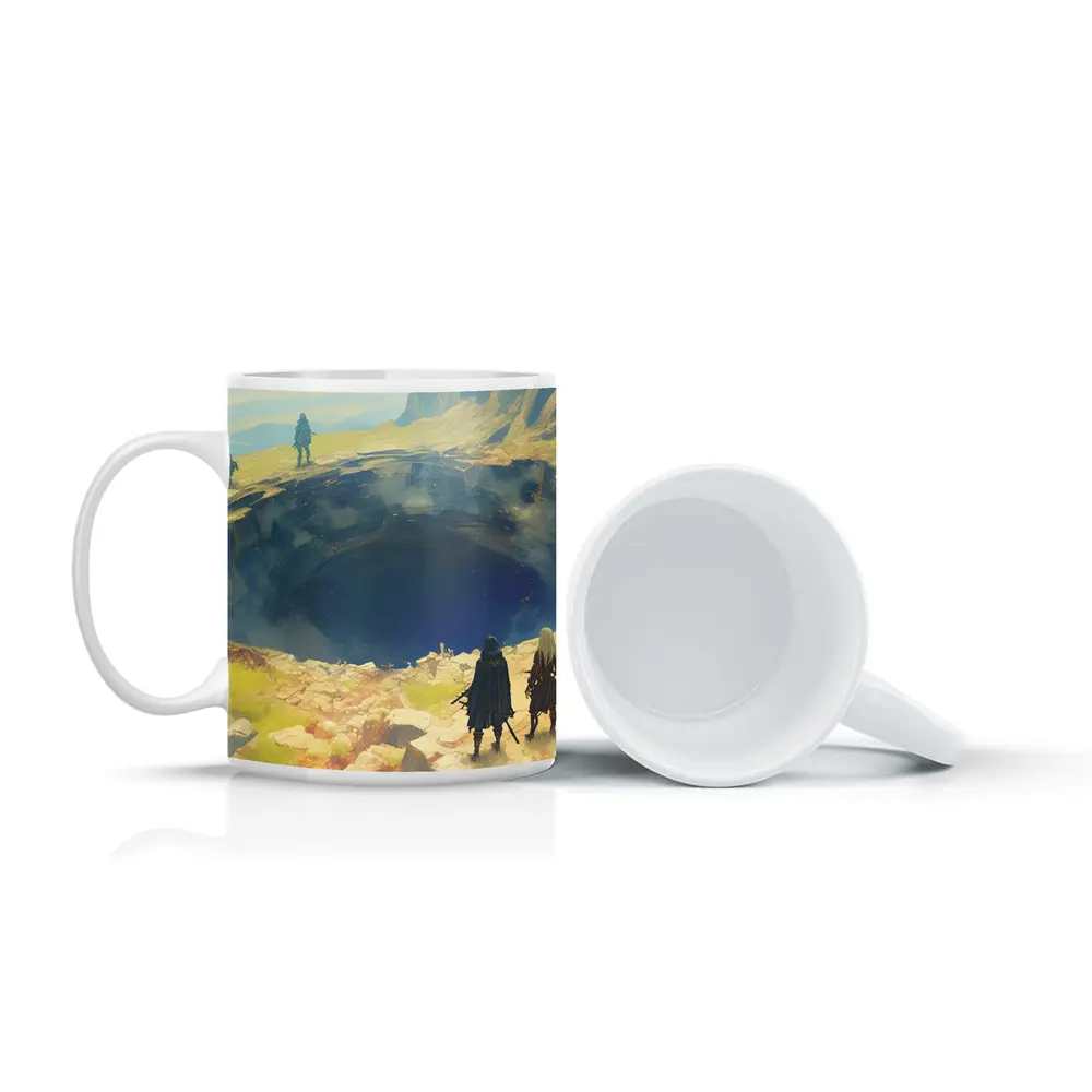 Fantasy Warriors Overlooking Mysterious Dark Chasm – Mugs