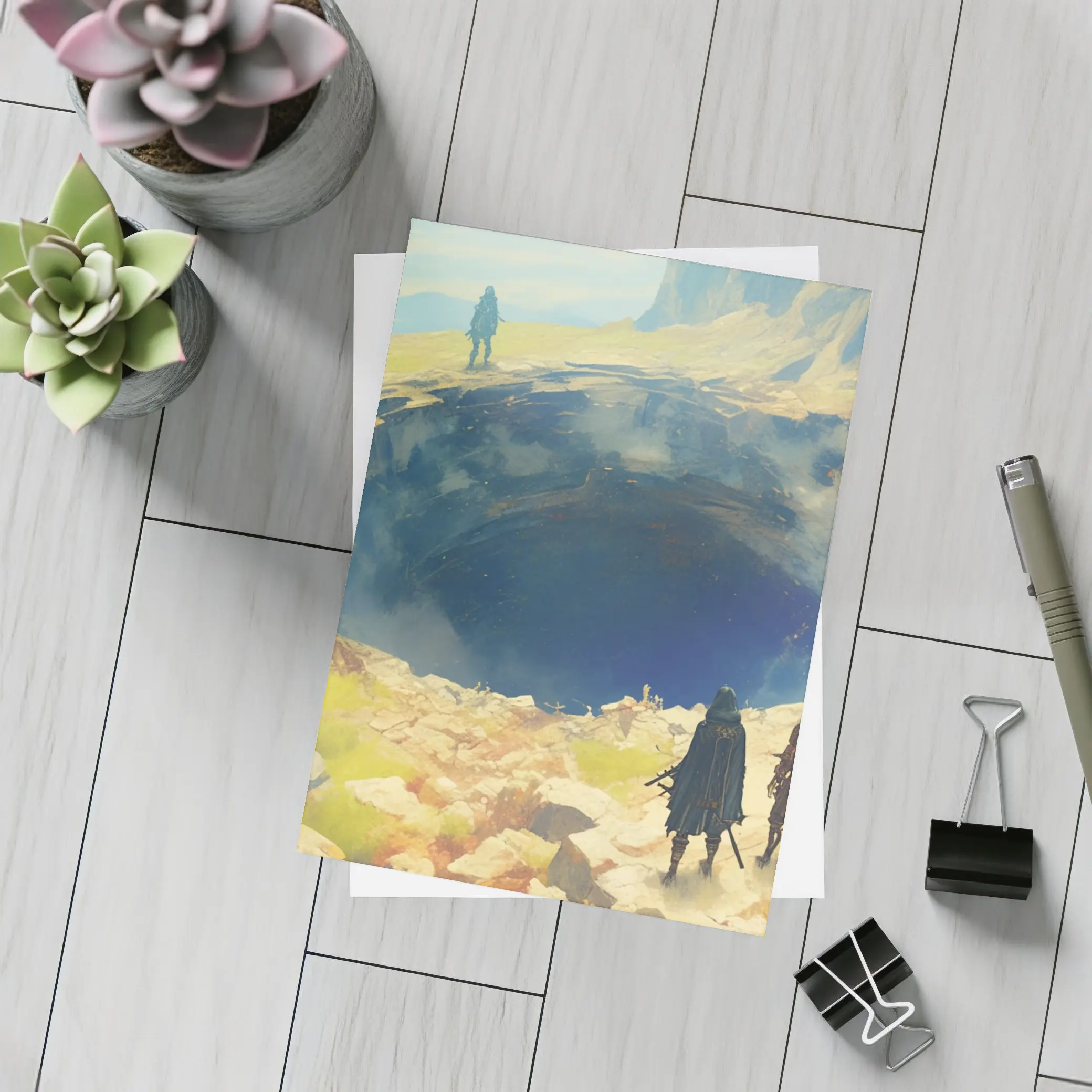 Fantasy Warriors Overlooking Mysterious Dark Chasm – Postcards