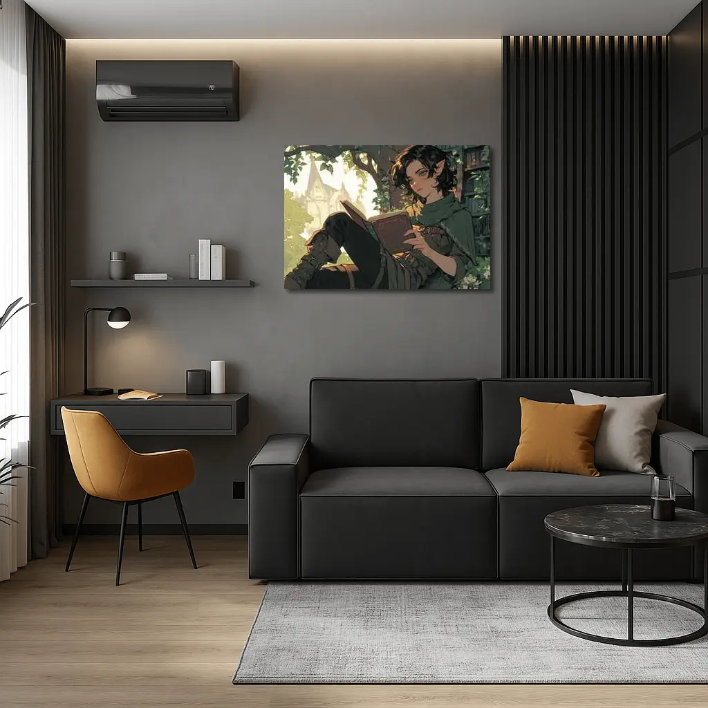 Elf Reading Book Fantasy Forest Anime Art – Wall Art