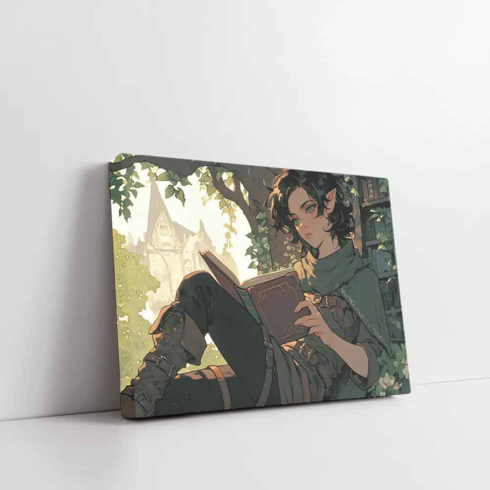 Elf Reading Book Fantasy Forest Anime Art – Wall Art