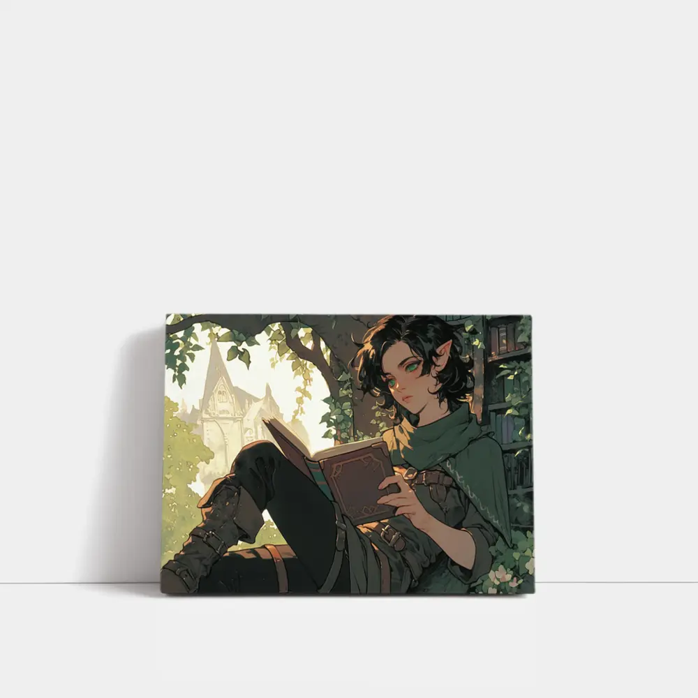 Elf Reading Book Fantasy Forest Anime Art – Wall Art