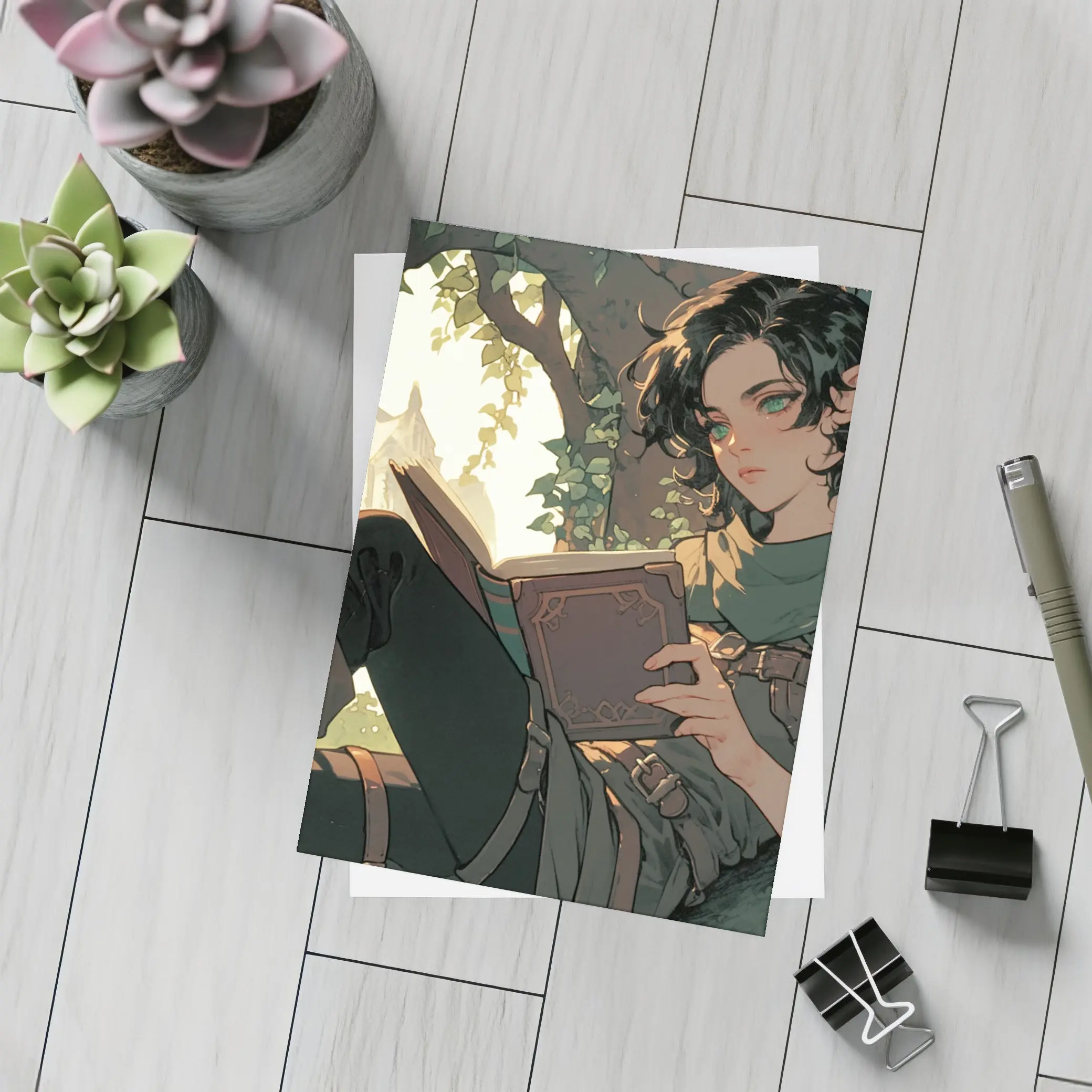 Elf Reading Book Fantasy Forest Anime Art – Postcards