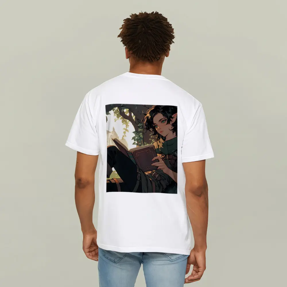 Elf Reading Book Fantasy Forest Anime Art – T-Shirts
